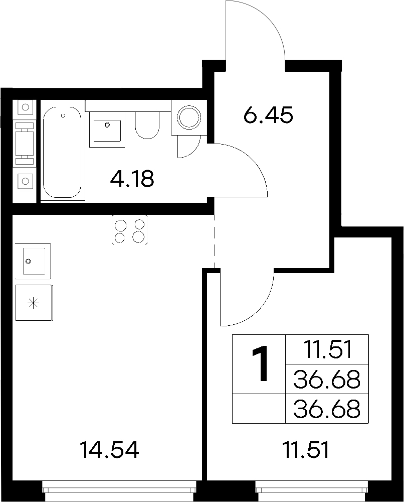 1-комнатная квартира 36.68 м², 16/18 эт., ЖК «Glorax City Василеостровский»